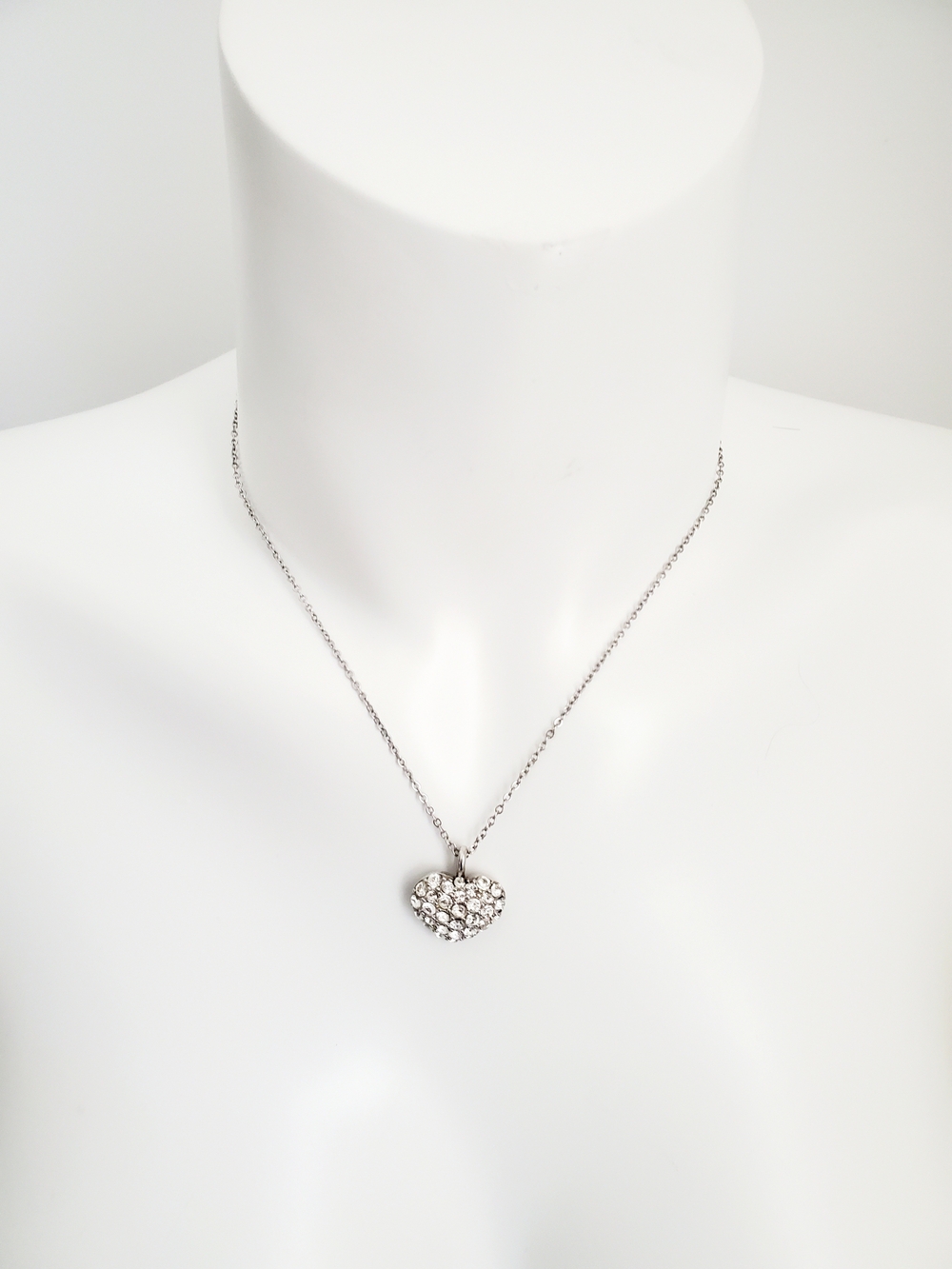 Pavé Crystal Heart Pendant Necklace in Silver